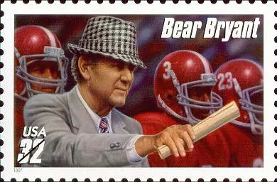 Bear Bryant wearing houndsooth hat depicted on US Postage Stamp