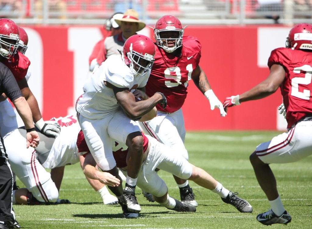 04-02-16  Alabama Football running back Bo Scarbrough (9) during Spring Practice scrimmage 1.